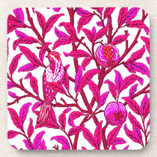 Art Nouveau Bird and Pomegranate Fuchsia  Violet Beverage Coaster