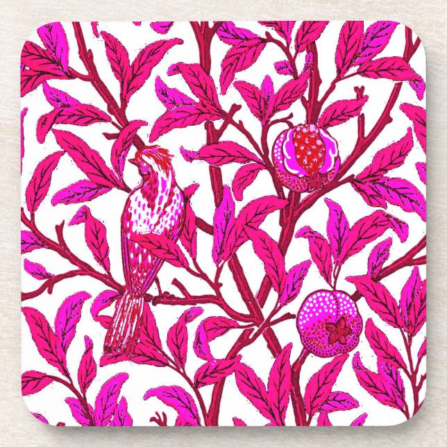 Art Nouveau Bird and Pomegranate, Fuchsia & Violet Beverage Coaster (Front)