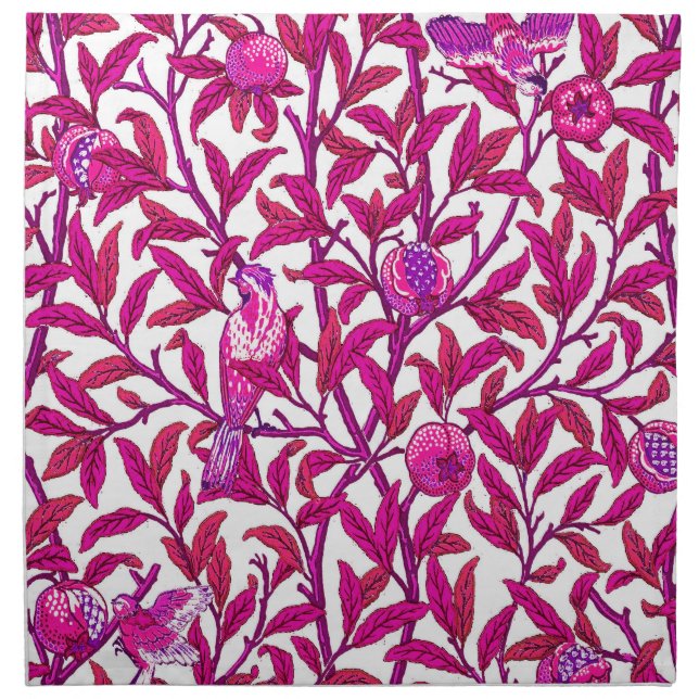 Art Nouveau Bird and Pomegranate, Fuchsia & Violet Cloth Napkin (Front)