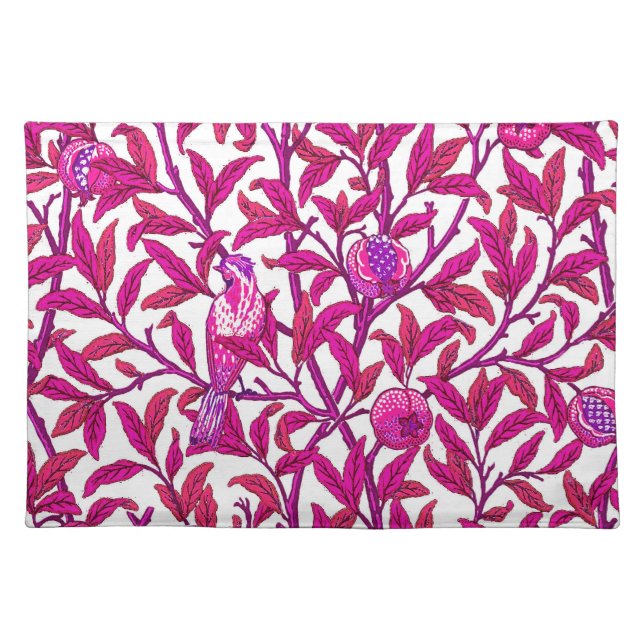 Art Nouveau Bird and Pomegranate, Fuchsia & Violet Cloth Placemat (Front)
