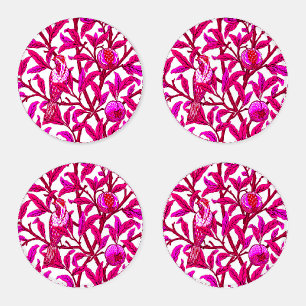 Art Nouveau Bird and Pomegranate, Fuchsia & Violet Coaster Set