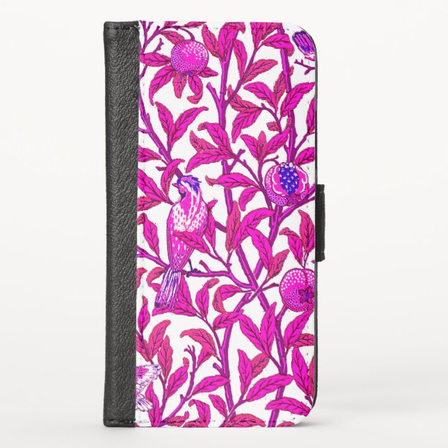 Art Nouveau Bird and Pomegranate, Fuchsia & Violet iPhone Wallet Case (Front)