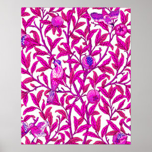 Art Nouveau Bird and Pomegranate, Fuchsia & Violet Poster