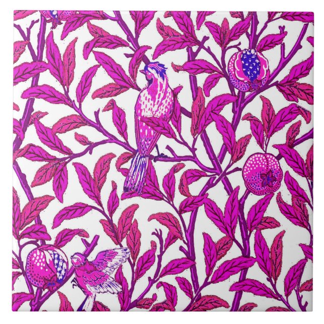 Art Nouveau Bird and Pomegranate, Fuchsia & Violet Tile (Front)