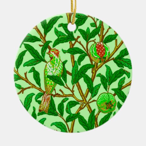 Art Nouveau Bird and Pomegranate Lime Green  Ceramic Ornament