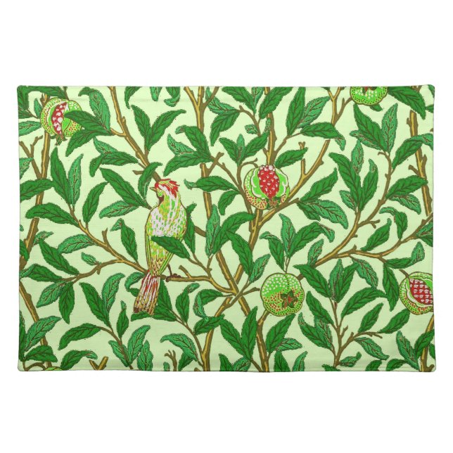 Art Nouveau Bird and Pomegranate, Lime Green  Cloth Placemat (Front)