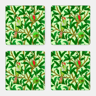 Art Nouveau Bird and Pomegranate, Lime Green  Coaster Set