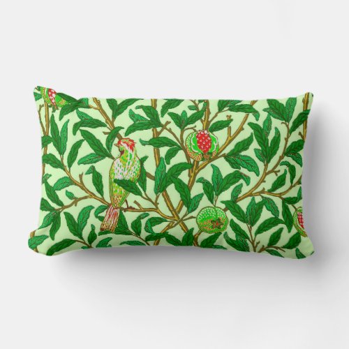 Art Nouveau Bird and Pomegranate Lime Green Lumbar Pillow