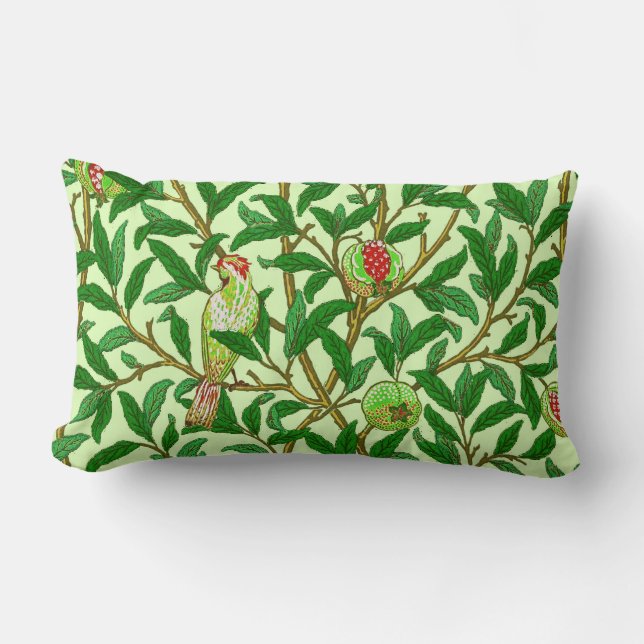Art Nouveau Bird and Pomegranate, Lime Green Lumbar Pillow (Front)