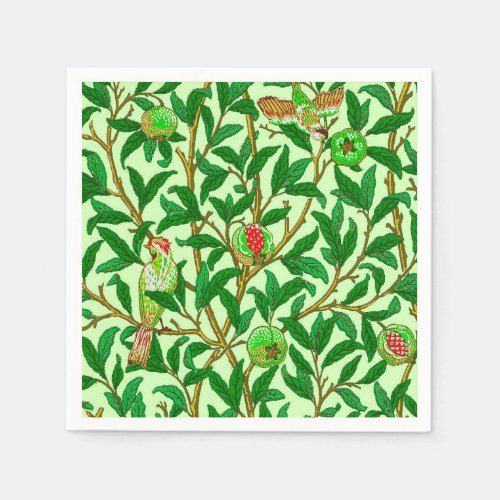 Art Nouveau Bird and Pomegranate Lime Green Paper Napkins