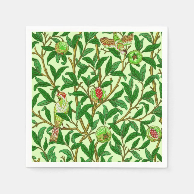 Art Nouveau Bird and Pomegranate, Lime Green Paper Napkins (Front)