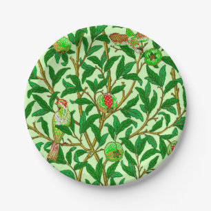 Art Nouveau Bird and Pomegranate, Lime Green Paper Plates