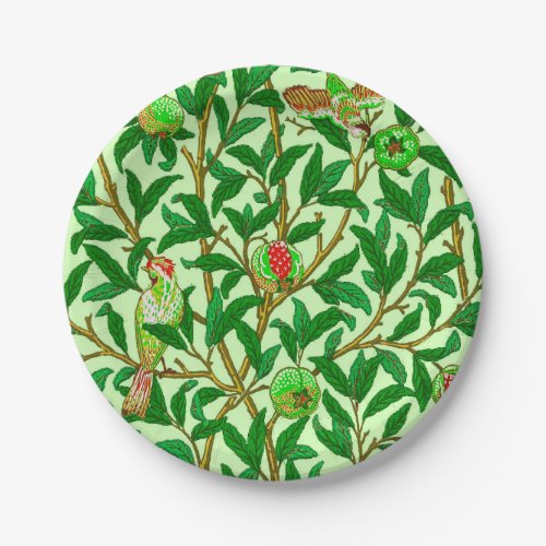 Art Nouveau Bird and Pomegranate Lime Green Paper Plates