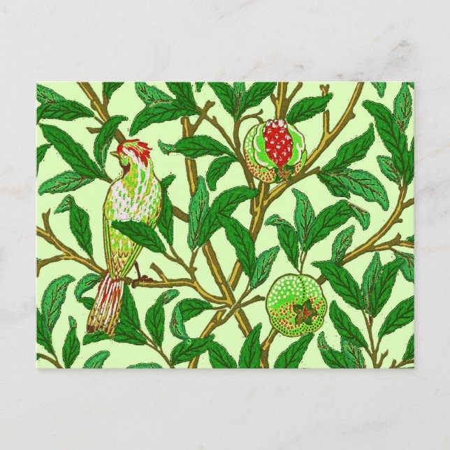 Art Nouveau Bird and Pomegranate, Lime Green Postcard (Front)