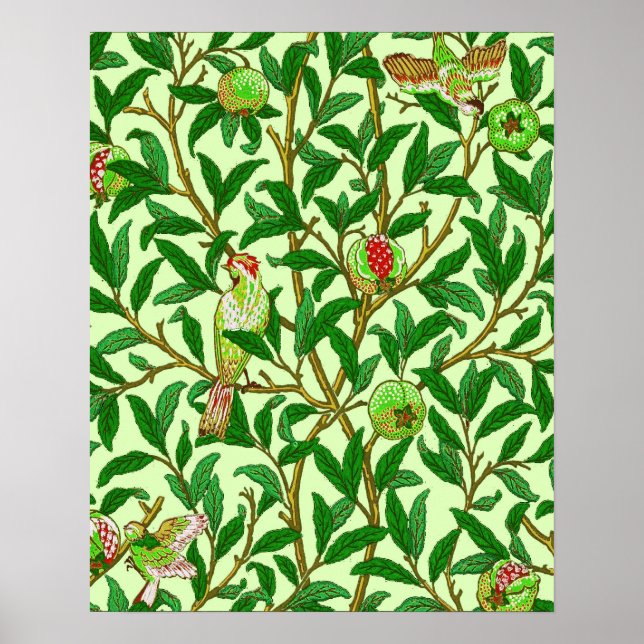 Art Nouveau Bird and Pomegranate, Lime Green Poster (Front)