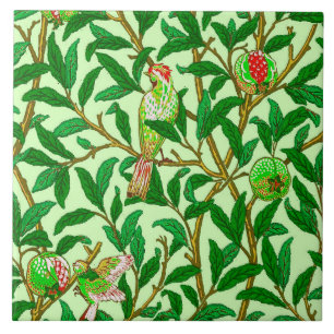 Art Nouveau Bird and Pomegranate, Lime Green Tile