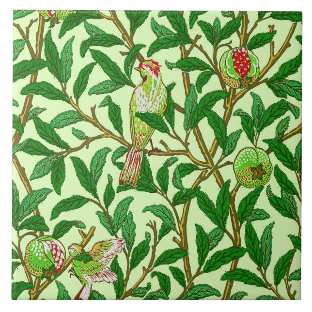 Art Nouveau Bird and Pomegranate, Lime Green Tile (Front)
