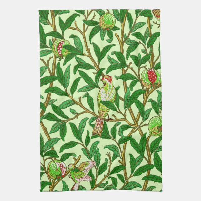 Art Nouveau Bird and Pomegranate, Lime Green Towel (Vertical)