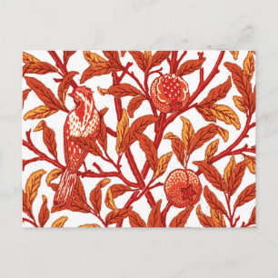 Art Nouveau Bird and Pomegranate, Mandarin Orange Postcard