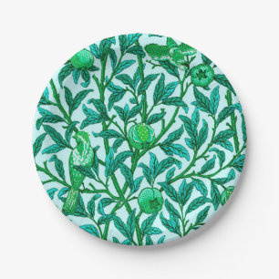 Art Nouveau Bird and Pomegranate, Turquoise Paper Plates