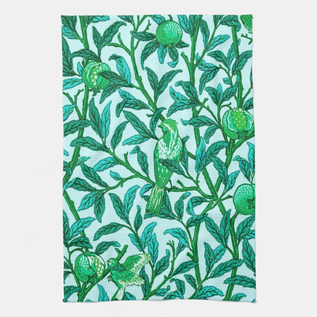Art Nouveau Bird and Pomegranate, Turquoise Towel (Vertical)