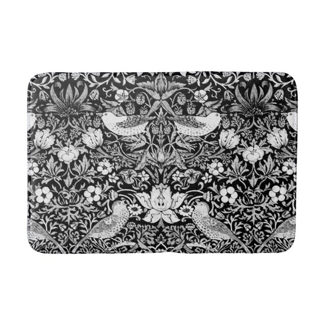 Art Nouveau Bird & Flower Tapestry, Black & White Bathroom Mat (Front)