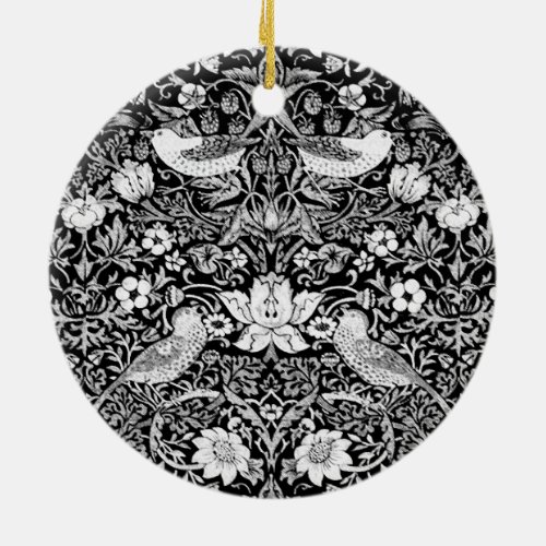 Art Nouveau Bird  Flower Tapestry Black  White Ceramic Ornament