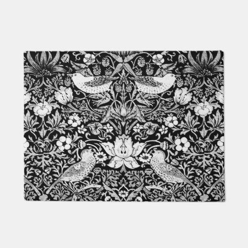 Art Nouveau Bird  Flower Tapestry Black  White Doormat