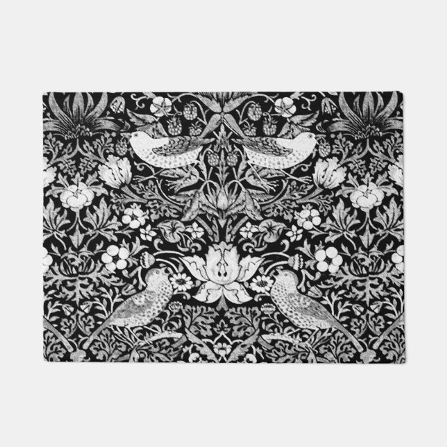 Art Nouveau Bird & Flower Tapestry, Black & White Doormat (Front)