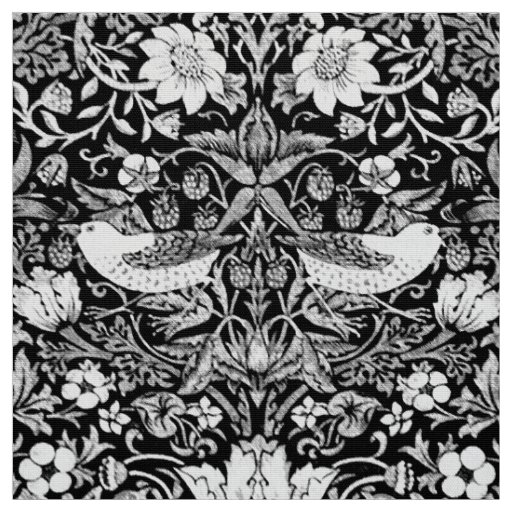 Art Nouveau Bird &  Flower Tapestry, Black & White Fabric