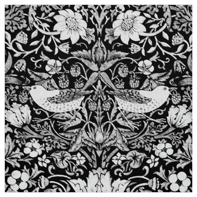Art Nouveau Bird &  Flower Tapestry, Black & White Fabric (Swatch)