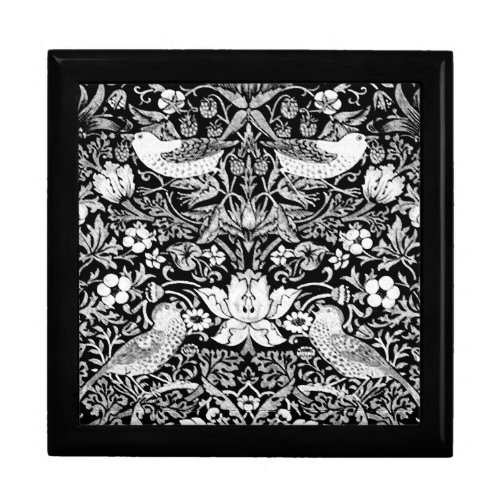Art Nouveau Bird  Flower Tapestry Black  White Gift Box