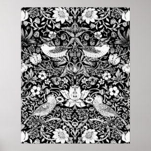 Art Nouveau Bird & Flower Tapestry, Black & White Poster