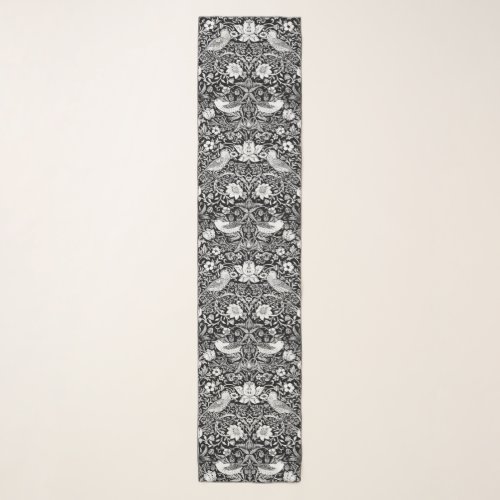 Art Nouveau Bird  Flower Tapestry Black  White Scarf