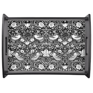 Art Nouveau Bird & Flower Tapestry, Black & White Serving Tray