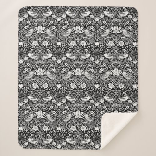 Art Nouveau Bird  Flower Tapestry Black  White Sherpa Blanket