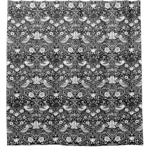 Art Nouveau Bird  Flower Tapestry Black  White Shower Curtain