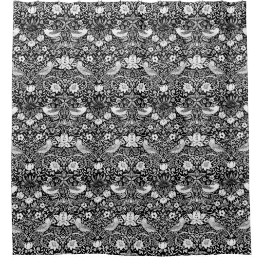 Art Nouveau Bird Flower Tapestry Black White Shower Curtain
