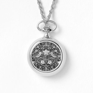Art Nouveau Bird & Flower Tapestry, Black & White Watch