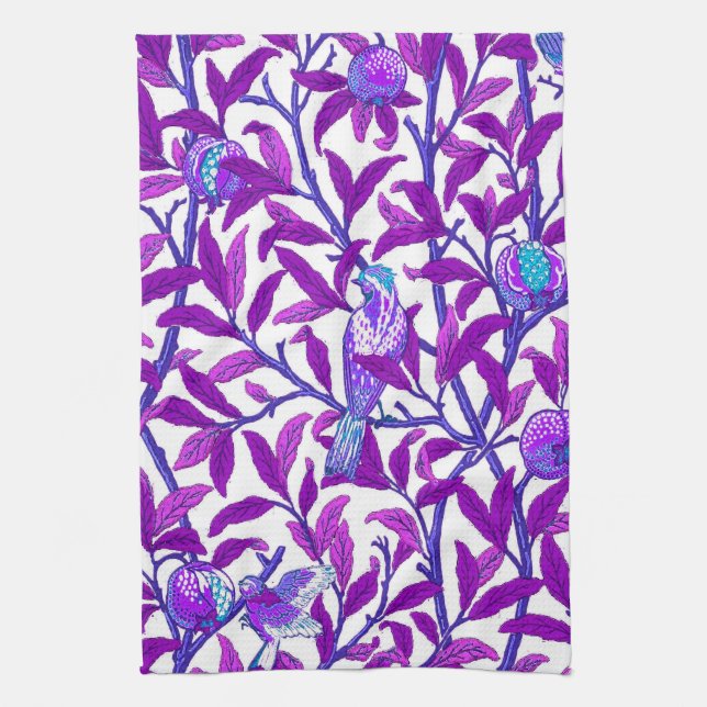 Art Nouveau Bird & Pomegranate, Amethyst Purple  Kitchen Towel (Vertical)