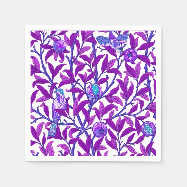 Art Nouveau Bird & Pomegranate, Amethyst  Purple Paper Napkins (Front)