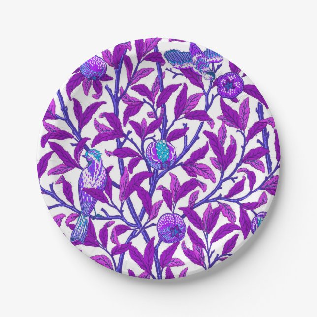 Art Nouveau Bird & Pomegranate, Amethyst  Purple Paper Plates (Front)