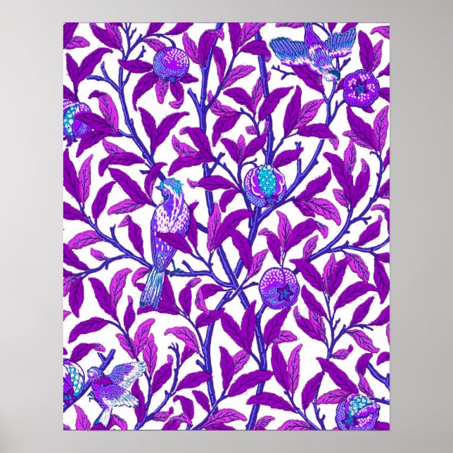 Art Nouveau Bird & Pomegranate, Amethyst Purple Poster (Front)