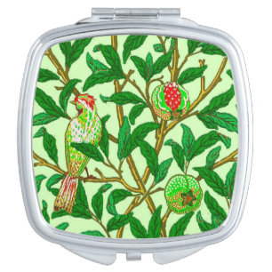 Art Nouveau Bird & Pomegranate, Lime Green Mirror For Makeup