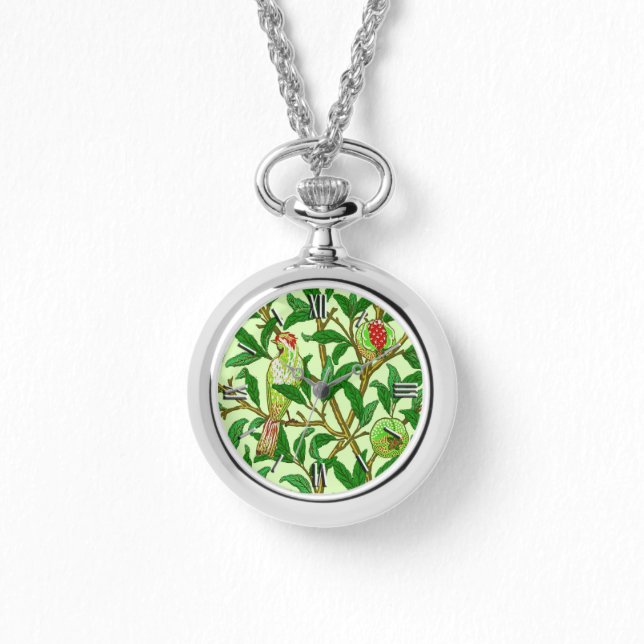 Art Nouveau Bird & Pomegranate, Lime Green Watch (Front)
