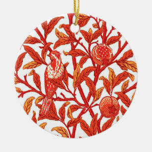 Art Nouveau Bird & Pomegranate, Mandarin Orange Ceramic Ornament