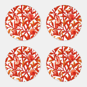 Art Nouveau Bird & Pomegranate, Mandarin Orange Coaster Set