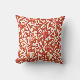 Art Nouveau Bird & Pomegranate, Mandarin Orange Outdoor Pillow