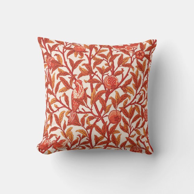 Art Nouveau Bird & Pomegranate, Mandarin Orange Outdoor Pillow (Front)