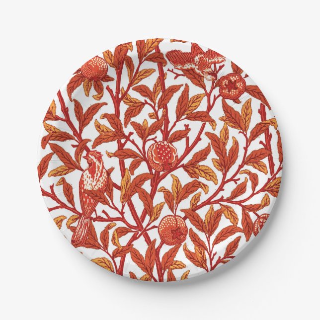 Art Nouveau Bird & Pomegranate, Mandarin Orange Paper Plates (Front)